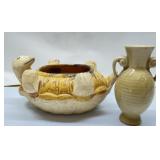 Turtle Planter and Small Pottery Vase