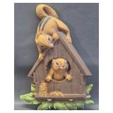 1977 Homco Chipmunks in Birdhouse Wall Plaque