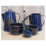 vintage blue speckled enamelware