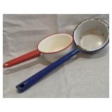 enamelware long-handled dipper & small pot