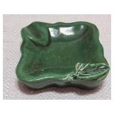 vintage green glazed ceramic leaf ashtray