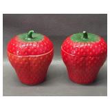Hazel-Atlas strawberry-shaped milk glass jam jars