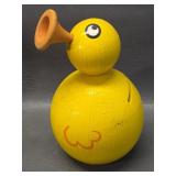 yellow wooden duck coin bank