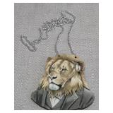 wooden 'Dapper Lion Gentleman' pendant necklace