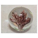 vintage hand-blown floral glass paperweight-as is