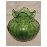 Emerald Green Ruffled Ribbed Vase
