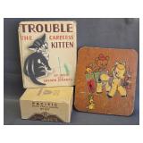 Vintage book, puzzle & chalk