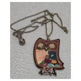 vintage-style enamel owl pendant necklace
