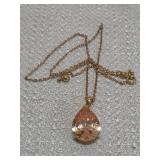 peach pear-shaped crystal pendant necklace