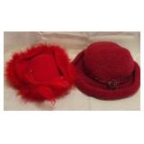 two vintage wool red women's hats
