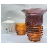 Purple Vase, Orange Votives and Oneida Sugar Bowl