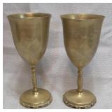 pair of vintage brass wine goblets