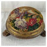 Antique English Needlepoint Gilded Footstool
