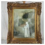 Vintage Monastery Scene Oil On Board