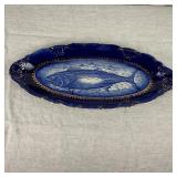Victorian Flow Blue Fish Serving Platter