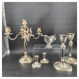 Silver plated candle sticks and gravy boat