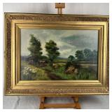 19th Century Pastoral Scene Oil On Canvas