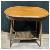 Antique LLoyd Loom Wicker, Rattan & Oak Table