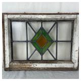 Antique Stained Glass Window In Chippy White Frame
