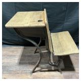 Antique Cast Iron & Wood School Desk