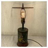 Antique Wood and Tin Tole Painted Lamp