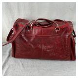 Vintage Hand Tooled Red Leather Overnight Bag