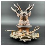 Antique Cold Painted Metal Elk Ink Well