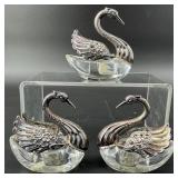 German Sterling & Crystal Swan Salt Cellars