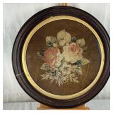 Antique Needlepoint In Round Frame