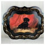 Antique Papier Mache Hand Painted Dachshund Tray