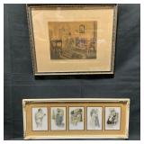 Two Antique Prints In Frames, One Signed