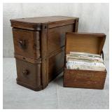 Antique Oak Sewing Drawers & Recipe Box