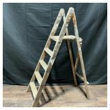 Antique Wood A Frame Step Ladder