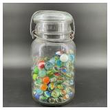 Vintage Marbles In A 1910-1920 Ball Mason Jar