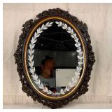 Antique Carved Mirror With Etched Glass