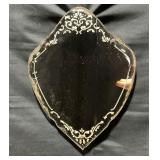 Antique Shield Mirror With Floral Etching