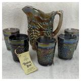 Vintage Indiana Carnival Glass Pitcher & Tumblers