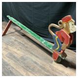 Antique Folk Art Mechanical Monkey Toy On Bench