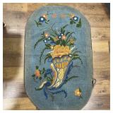 Antique Flowered Cornucopia Hook Rug