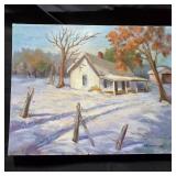 Vintage Oil On Canvas Of Winter Homestead Scene