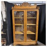 Antique Oak Double Glass Door Bookcase