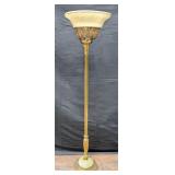 Antique Brass & Slag Glass Torchiere Floor Lamp