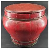 Antique Chinese Red Lacquer Rice Bucket