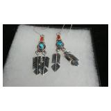 Coral & Turquoise Earrings Sterling