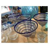 4 blue swirl margarita glasses