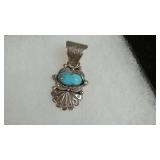 Sterling & Turquoise Pendant Stamped RB Running...