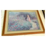 Framed Floral Print of Woman and Girl in Garden