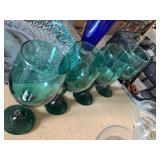 4 green wine glasses