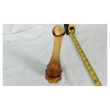 Amber Glass Bud Vase with Ruffled Base