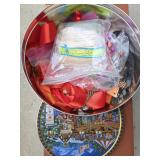 Christmas Themed Tin Container with Assorted Conte